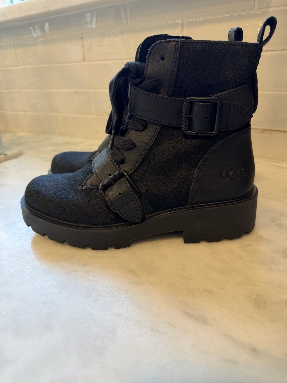UGG Zorrah Women's Black Lace-Up Buckle Combat Boots